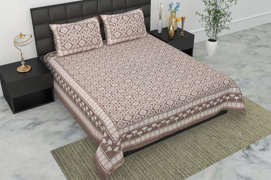 Pearl Ek Moti Floral Geometric Pure Cotton Double Bedsheet with 2 Pillow Covers