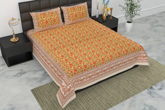 Pearl Ek Moti Floral Printed Pure Cotton Double Bedsheet with 2 Pillow Covers