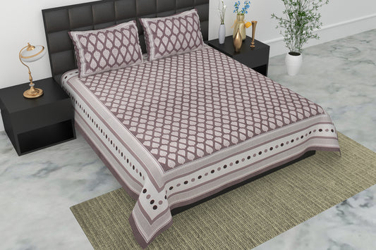 Pearl Ek Moti Buta Printed Pure Cotton Double Bedsheet with 2 Pillow Covers
