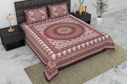 Pearl Ek Moti Mandala Print Pure Cotton Double Bedsheet with 2 Pillow Covers