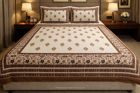 King Size Cotton Double Bedsheet 93x100 Inches with 2 Pillow Covers | Pearl Ek Moti Buti Design | Soft & Breathable Bedding Set