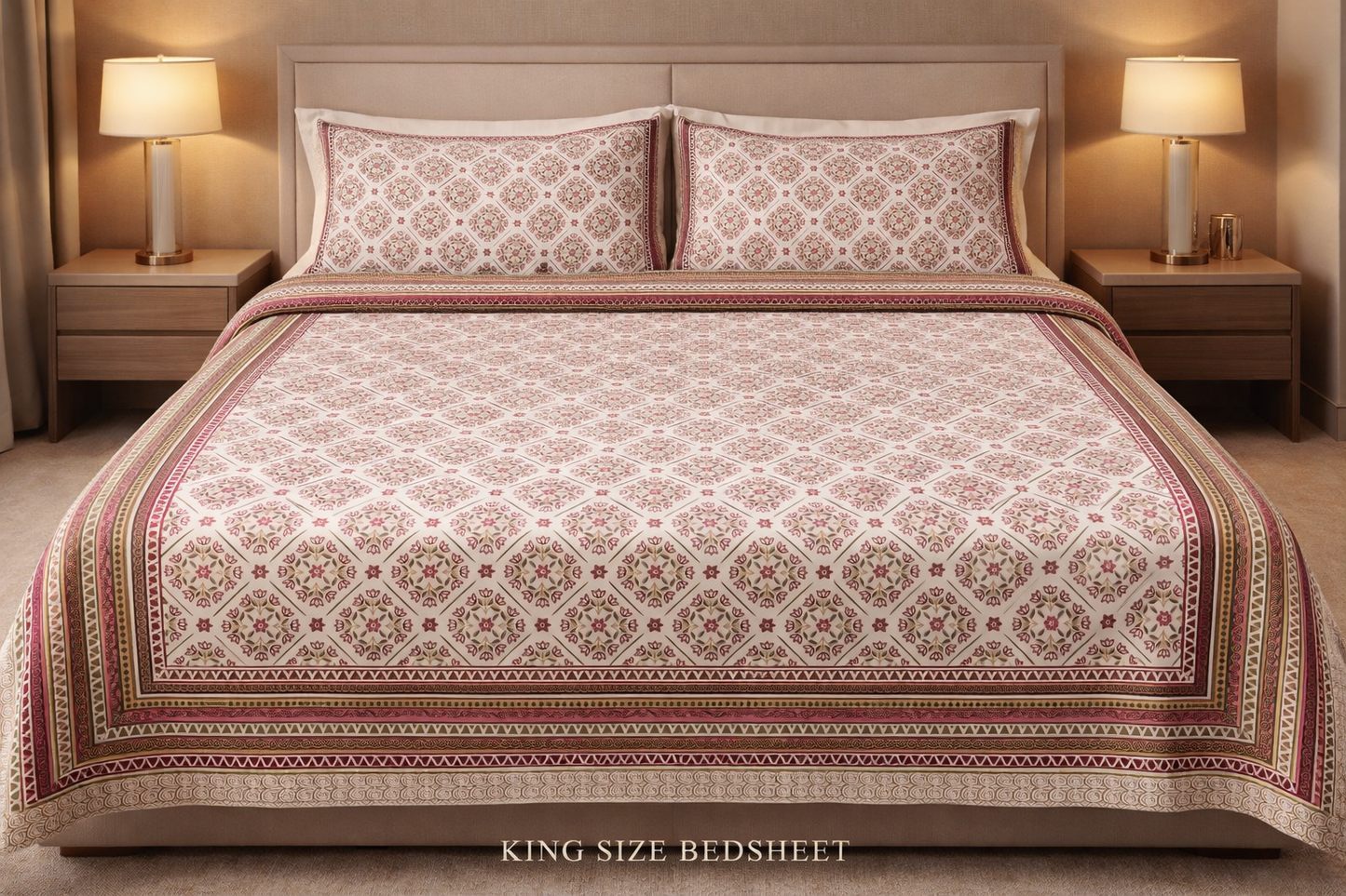 King Size Cotton Bedsheet 93x108 Inches with 2 Pillow Covers | Oxford Diamond Jaali Floral Design Double Bedsheet