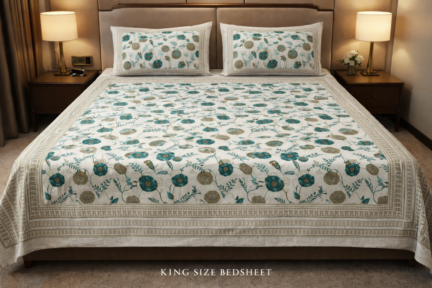 King Size Cotton Bedsheet 93x108 Inches with 2 Pillow Covers | Oxford Floral Disc Print Premium Double Bedsheet