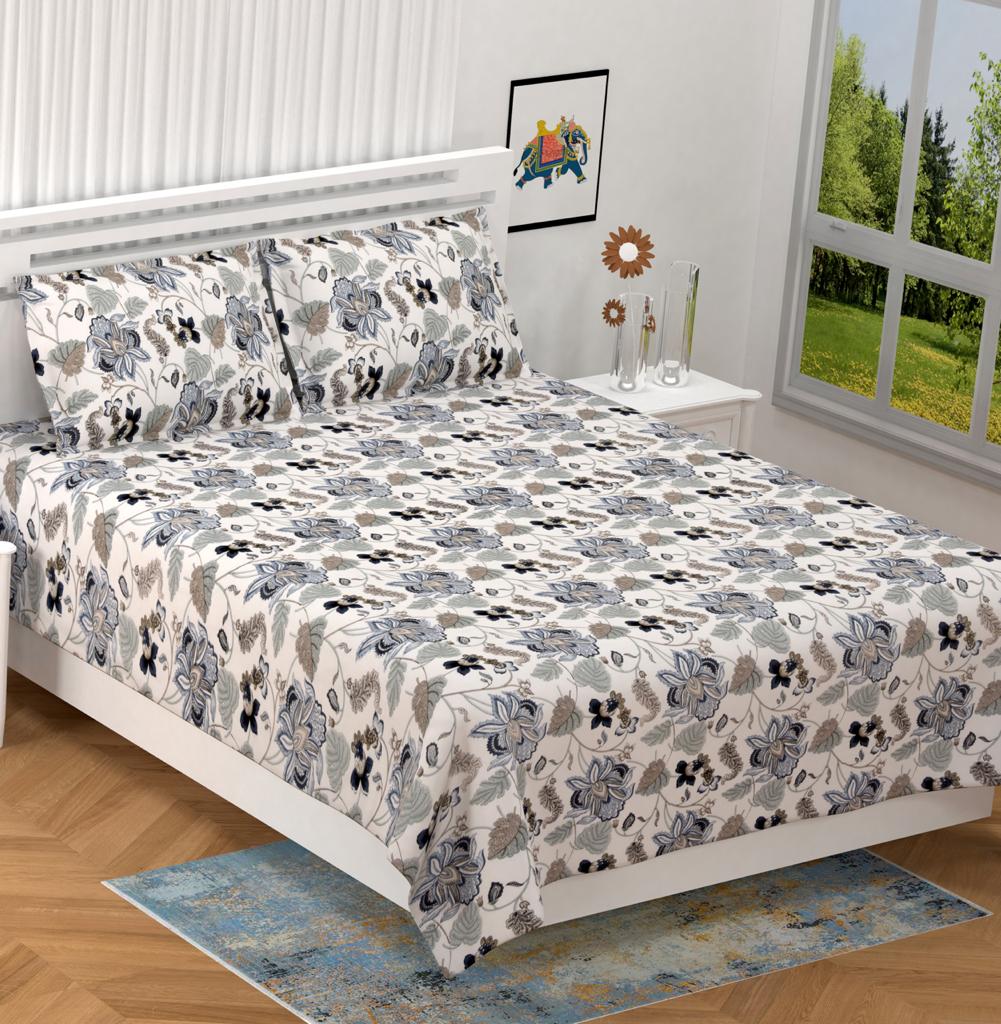 Anokhi Floral Garden Print King Size Cotton Bedsheet 100x100 with 2 Pillow Covers