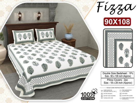 Fizza Paisley Print King Size Cotton Bedsheet with 2 Pillow Covers (90x108 Inch)