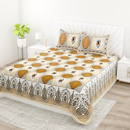 King Size Cotton Printed Bedsheet with 2 Pillow Covers | 95x108 Inches Double Bedsheet Set | Soft Daily Use Bedding