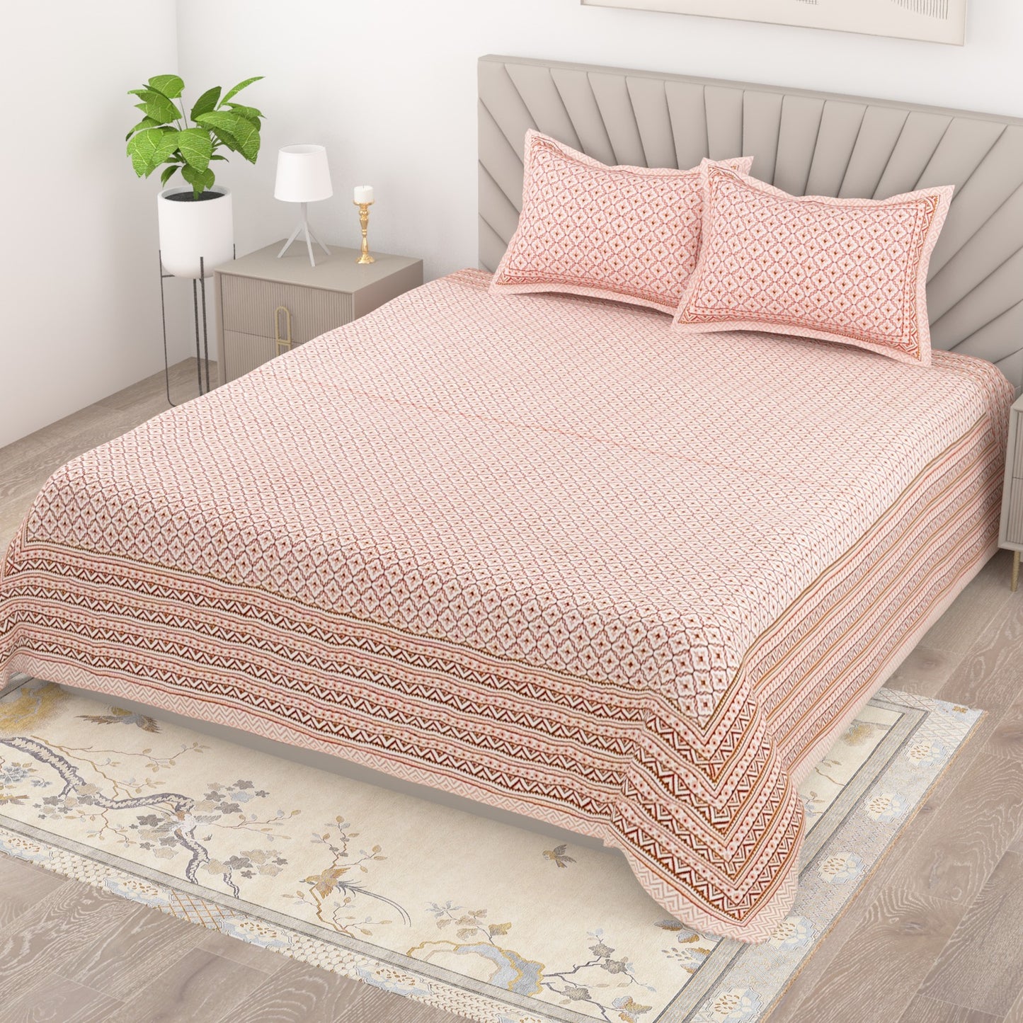 Soft Cotton King Size Bedsheet for Daily Use | Lightweight Breathable Double Bedsheet with Pillow Covers 95x108 Inches