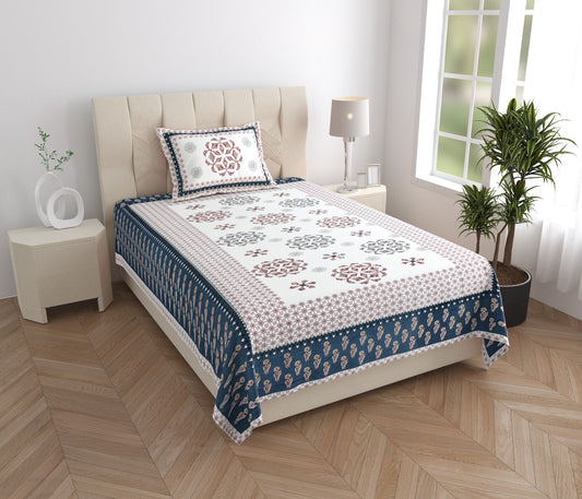 Single Bed Cotton Bedsheet 63x90 with Pillow Cover | Floral Printed Cotton Bedsheet | Soft Breathable Single Bedsheet