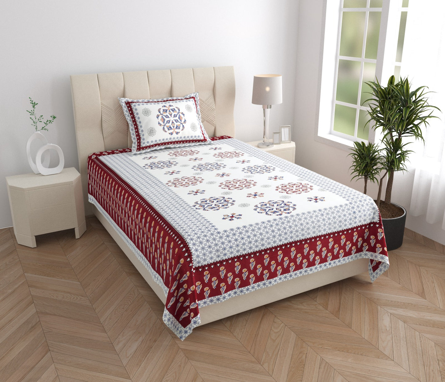 Single Bed Cotton Bedsheet 63x90 with Pillow Cover | Floral Printed Cotton Bedsheet | Soft Breathable Single Bedsheet