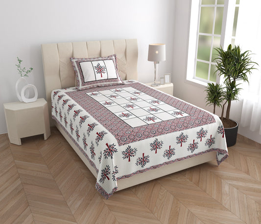 Single Bed Cotton Bedsheet 63x90 with Pillow Cover | Fizza Tree Print Bedsheet | Soft Breathable Cotton Single Bedsheet