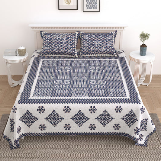 King Size Cotton Bedsheet 108x108 with 2 Pillow Covers | Traditional Jaal Block Print Bedsheet Double Bed | Ethnic Designer Bedsheet