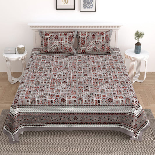 King Size Cotton Bedsheet 108x108 with 2 Pillow Covers | Jaipuri Patchwork Print Bedsheet Double Bed | Ethnic Batik Style Designer Bedsheet