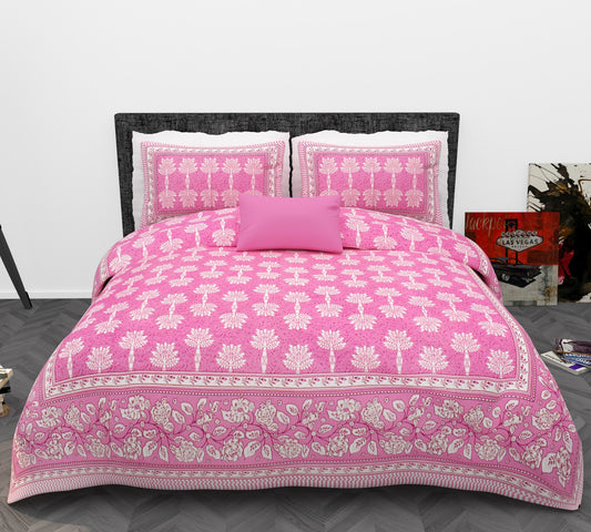 Phulkari Print Cotton King Size Bedsheet Set (90x108 inch) with 2 Pillow Covers | Soft Breathable Floral Buti Design | Everyday Luxury Bedding