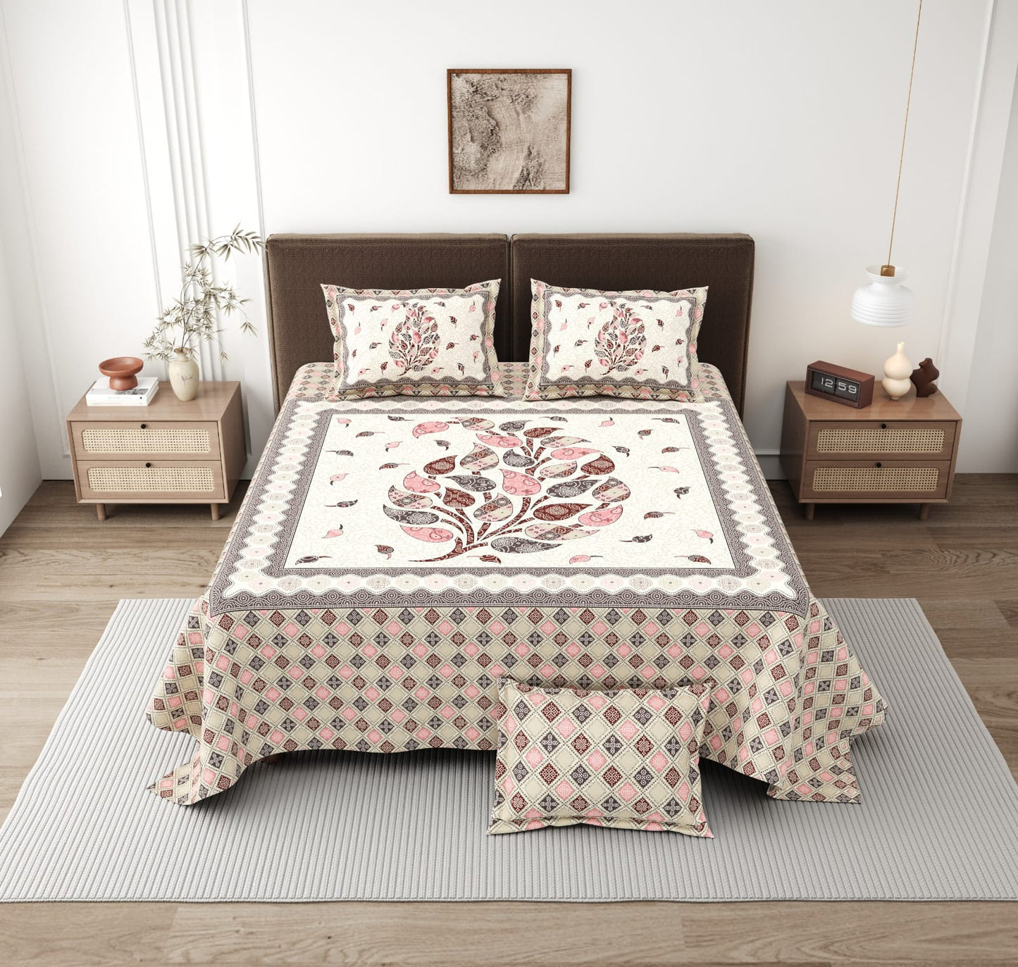 Bandhej Tree of Life King Size Cotton Bedsheet (108×108 Inch) – Ethnic Jaipuri Print with 2 Pillow Covers