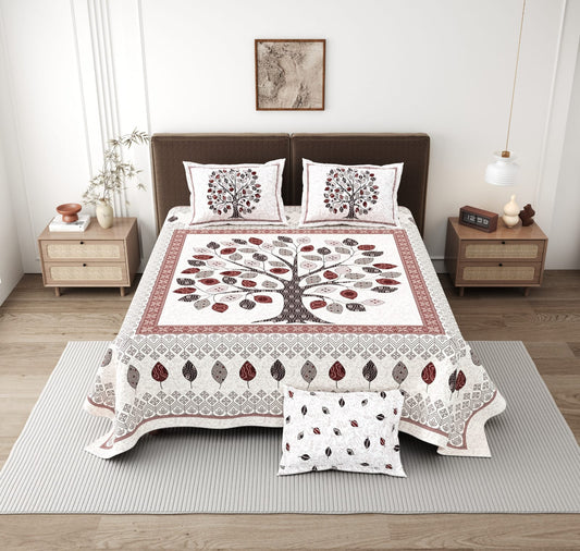 Bandhej Tree of Life King Size Cotton Bedsheet (108×108 Inch) – Ethnic Jaipuri Print with 2 Pillow Covers