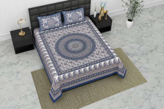 Pearl Ek Moti Mandala Print Pure Cotton Double Bedsheet with 2 Pillow Covers