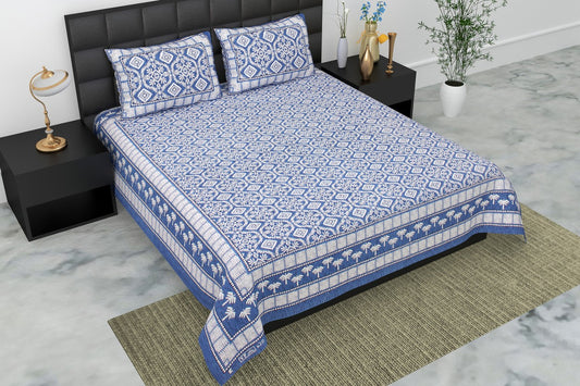 Pearl Ek Moti Floral Geometric Pure Cotton Double Bedsheet with 2 Pillow Covers
