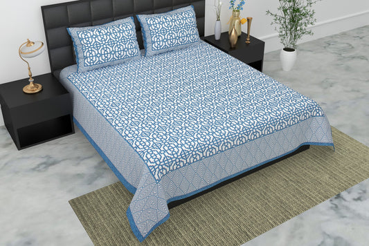 Pearl Ek Moti Geometric Printed Pure Cotton Double Bedsheet with 2 Pillow Covers