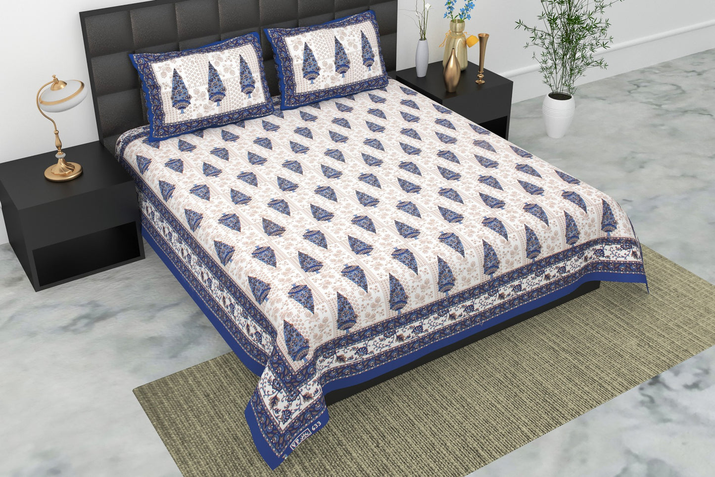 Pearl Ek Moti Ethnic Booti Printed Pure Cotton Double Bedsheet with 2 Pillow Covers