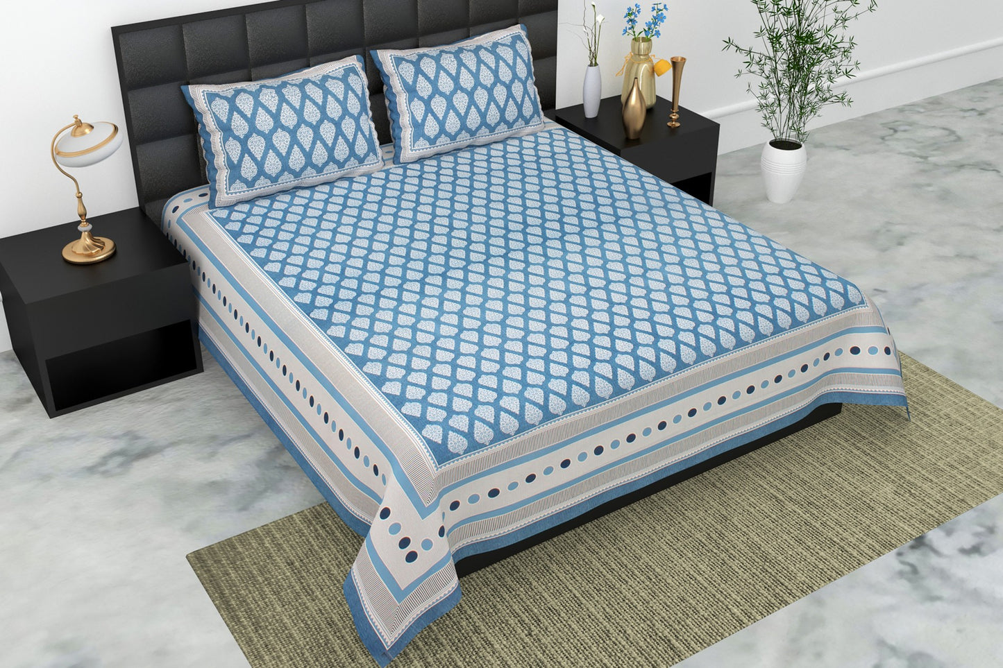 Pearl Ek Moti Buta Printed Pure Cotton Double Bedsheet with 2 Pillow Covers