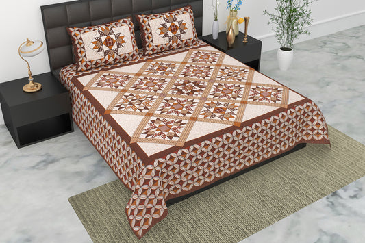 Pearl Ek Moti Patchwork Print Pure Cotton Double Bedsheet with 2 Pillow Covers