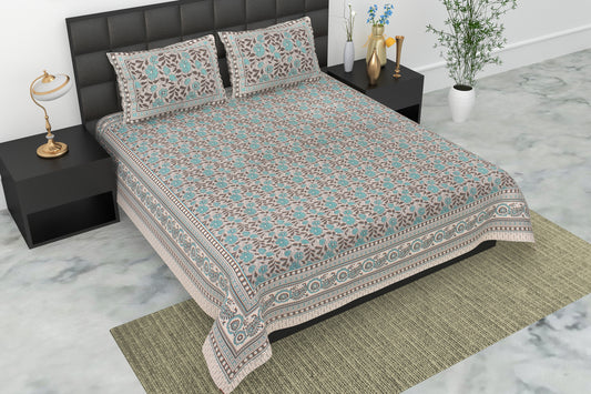 Pearl Ek Moti Floral Printed Pure Cotton Double Bedsheet with 2 Pillow Covers