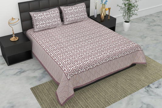 Pearl Ek Moti Geometric Printed Pure Cotton Double Bedsheet with 2 Pillow Covers