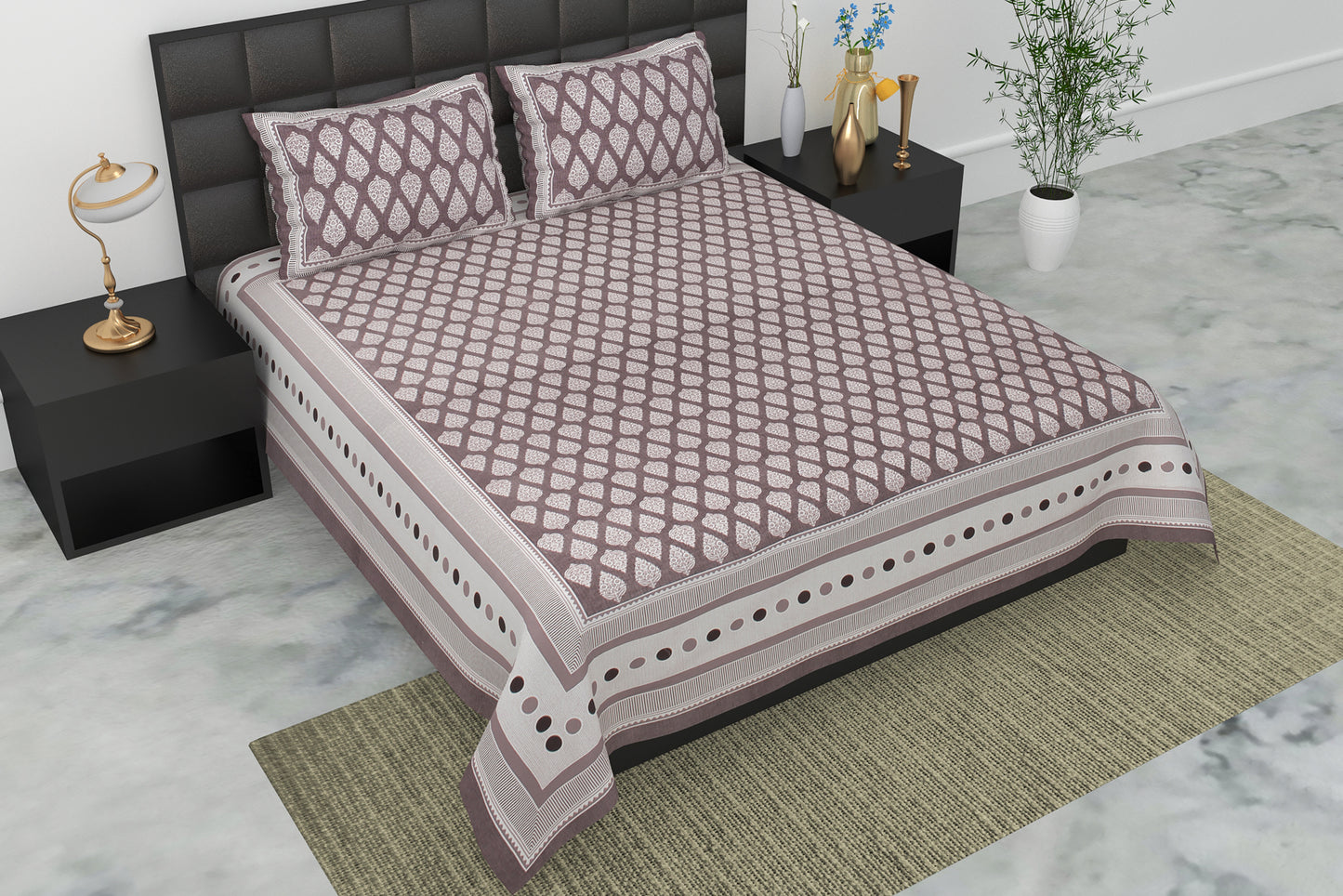 Pearl Ek Moti Buta Printed Pure Cotton Double Bedsheet with 2 Pillow Covers