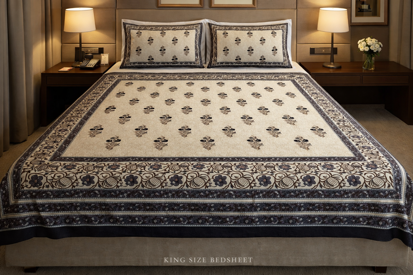 King Size Cotton Double Bedsheet 93x100 Inches with 2 Pillow Covers | Pearl Ek Moti Buti Design | Soft & Breathable Bedding Set