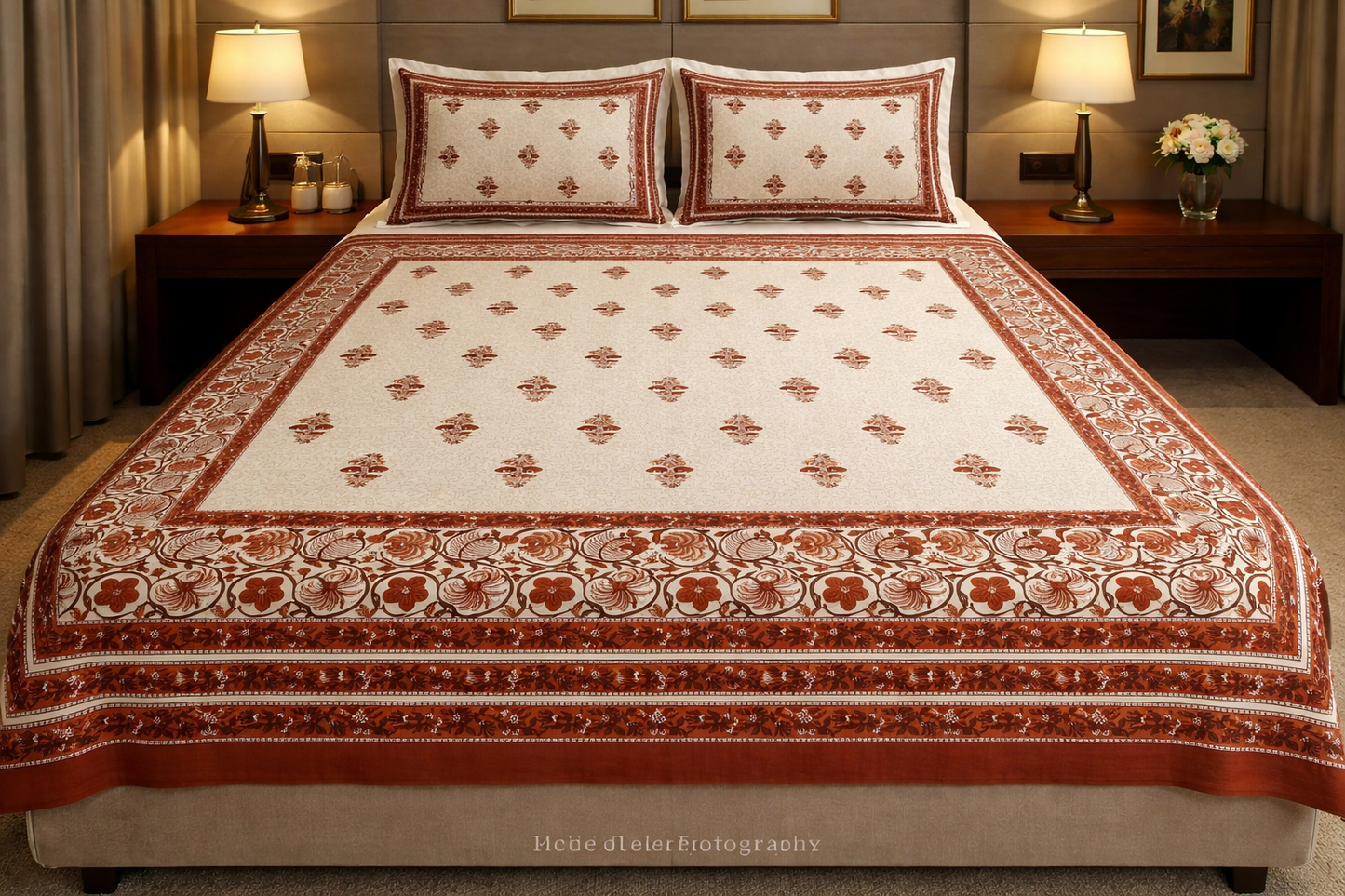 King Size Cotton Double Bedsheet 93x100 Inches with 2 Pillow Covers | Pearl Ek Moti Buti Design | Soft & Breathable Bedding Set