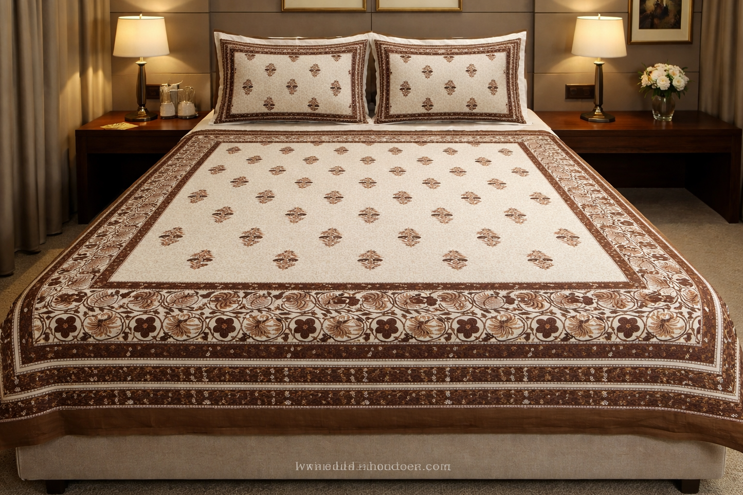 King Size Cotton Double Bedsheet 93x100 Inches with 2 Pillow Covers | Pearl Ek Moti Buti Design | Soft & Breathable Bedding Set