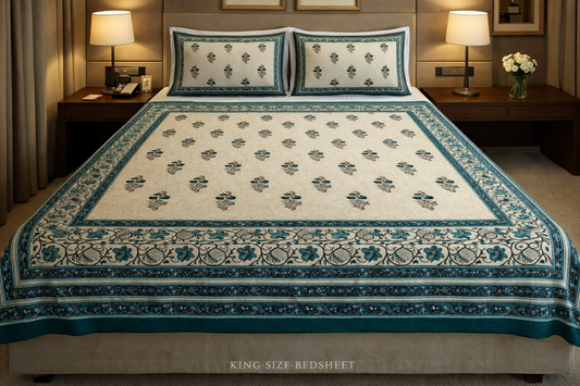 King Size Cotton Double Bedsheet 93x100 Inches with 2 Pillow Covers | Pearl Ek Moti Buti Design | Soft & Breathable Bedding Set