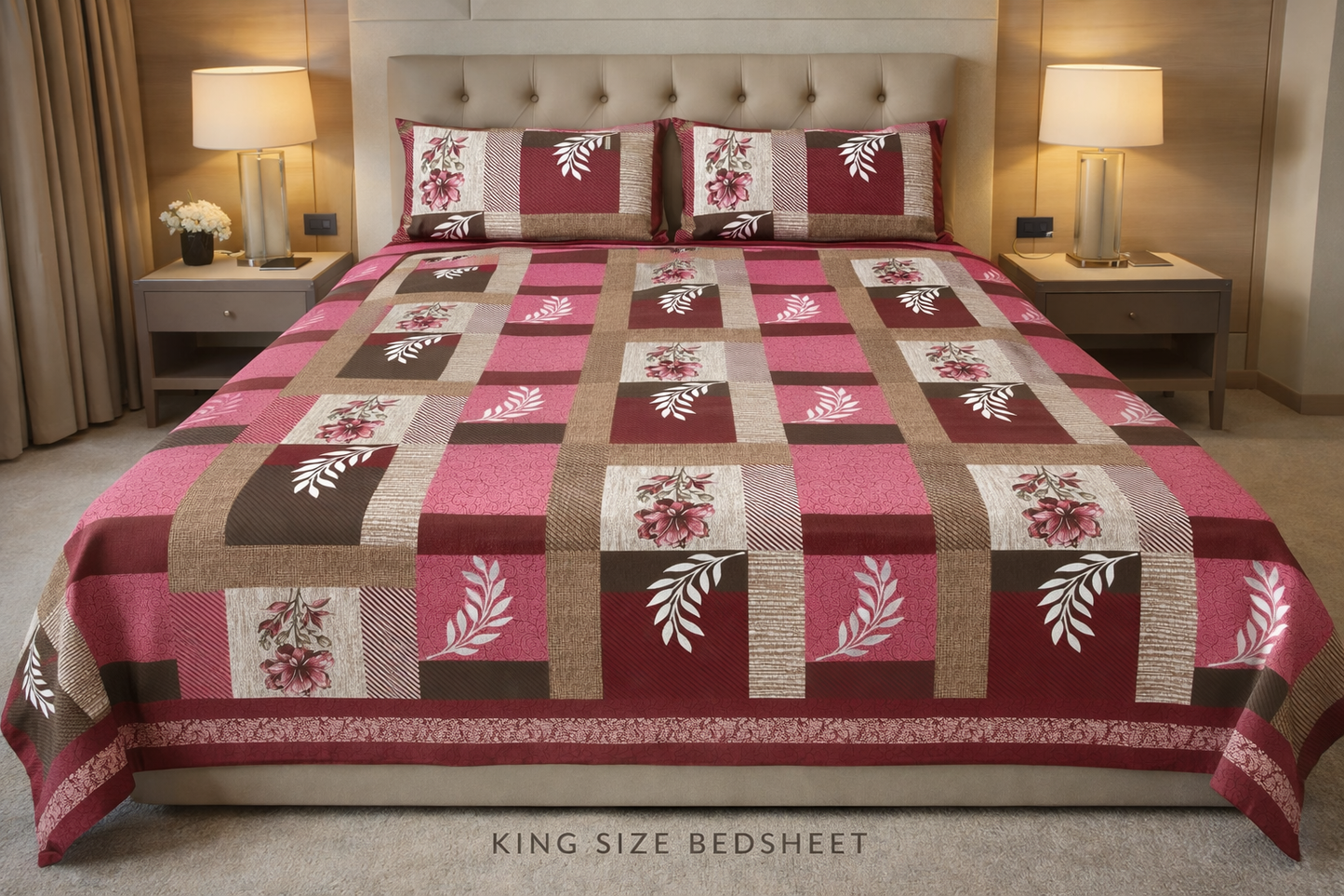 King Size Double Bedsheet 93x100 Inches with 2 Pillow Covers | 100% Pure Cotton | Pearl Ek Moti Checks Design