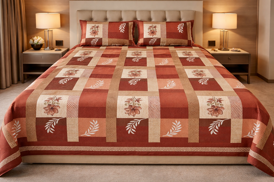 King Size Double Bedsheet 93x100 Inches with 2 Pillow Covers | 100% Pure Cotton | Pearl Ek Moti Checks Design