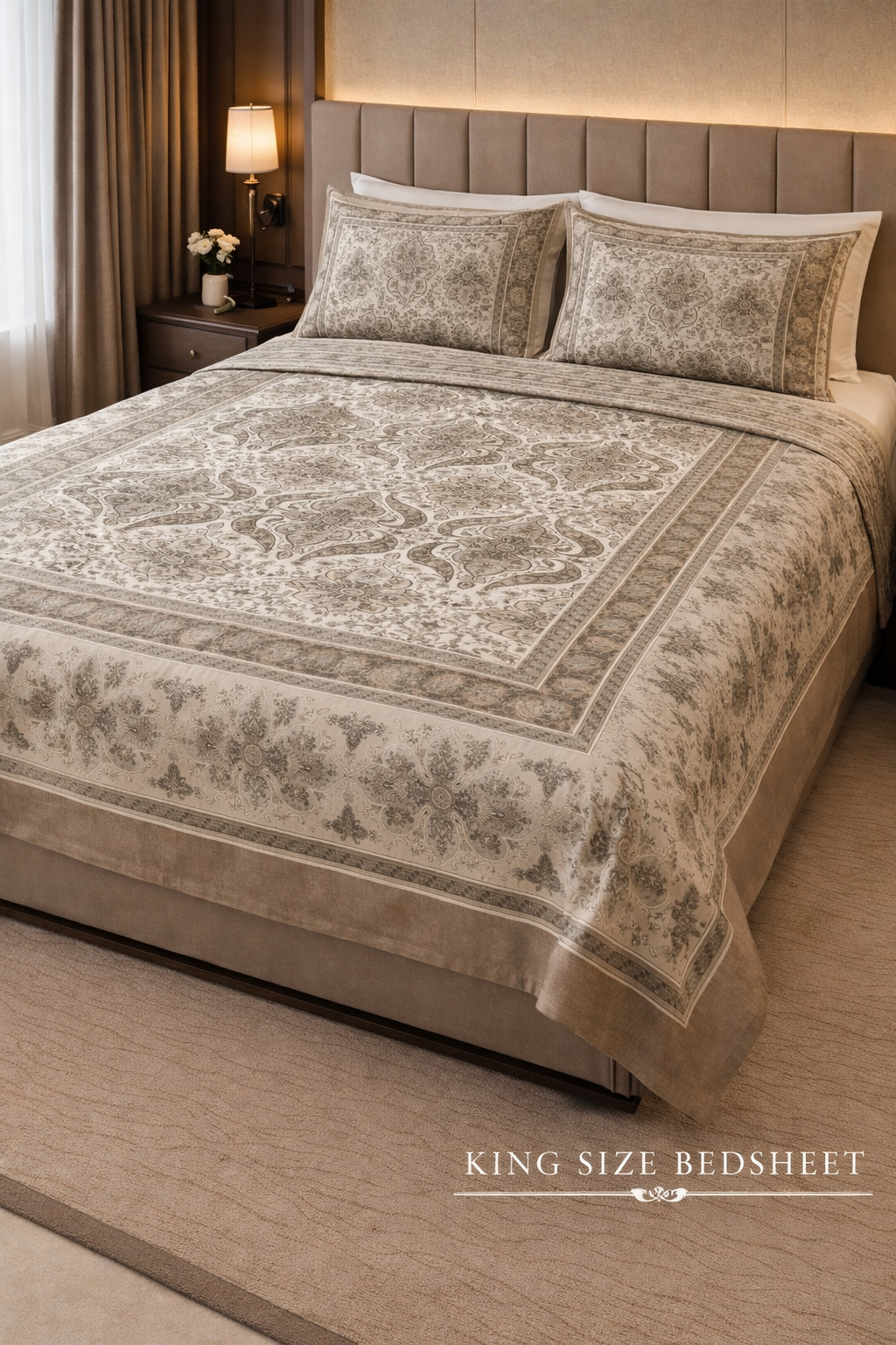 King Size Double Bedsheet 93x100 Inches with 2 Pillow Covers | 100% Pure Cotton | Pearl Ek Moti Mughal Floral Design