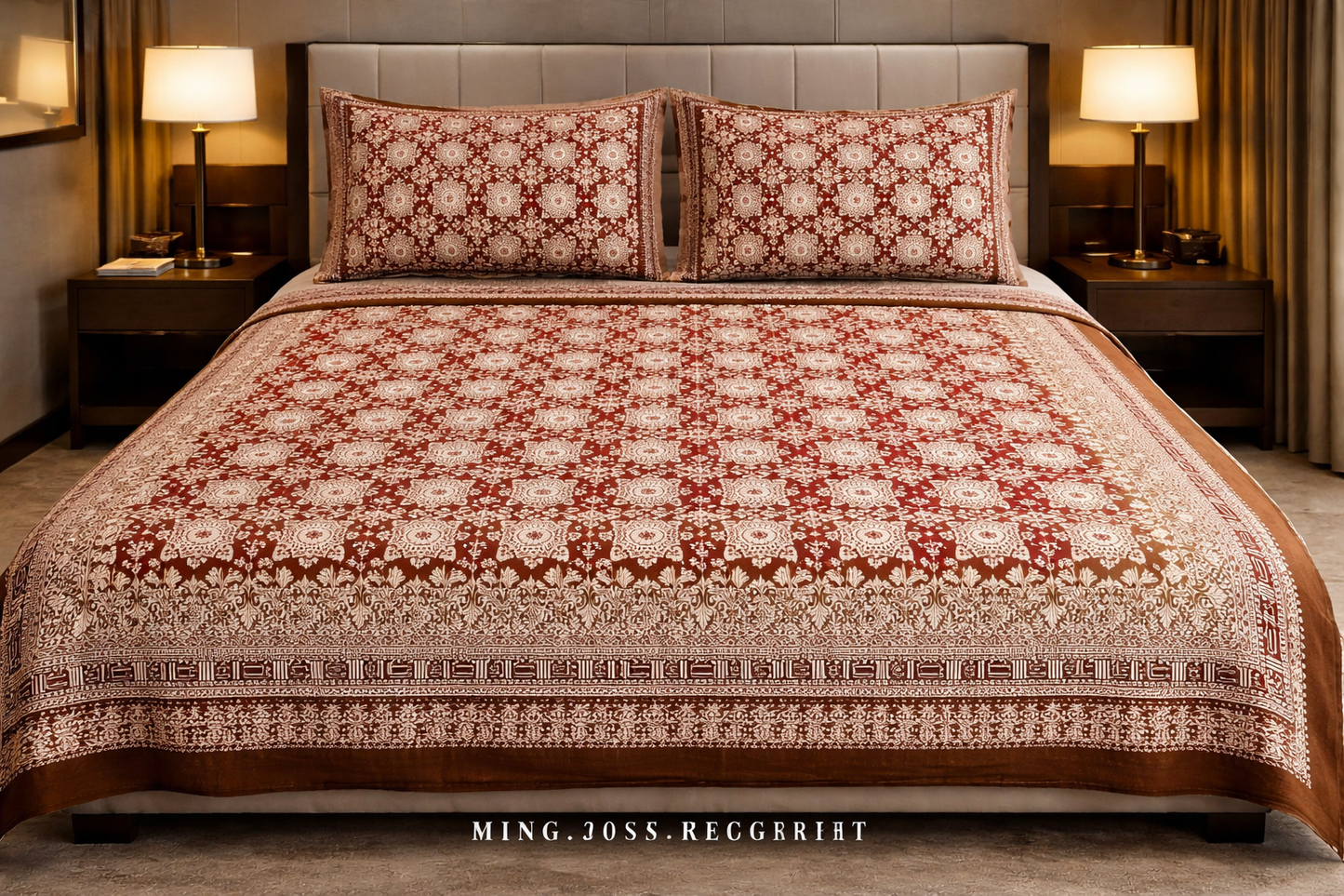 King Size Double Bedsheet 93x100 Inches with 2 Pillow Covers | 100% Pure Cotton | Pearl Ek Moti Floral Jaal Block Print Design