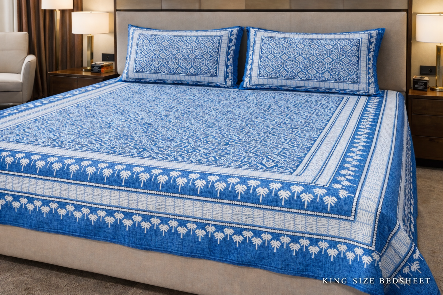 King Size Double Bedsheet 93x100 Inches with 2 Pillow Covers | 100% Pure Cotton | Pearl Ek Moti Ethnic Border Leaf Design