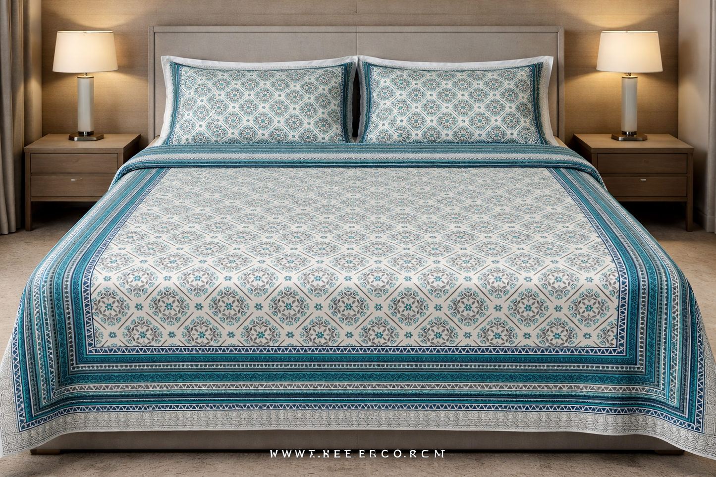 King Size Cotton Bedsheet 93x108 Inches with 2 Pillow Covers | Oxford Diamond Jaali Floral Design Double Bedsheet