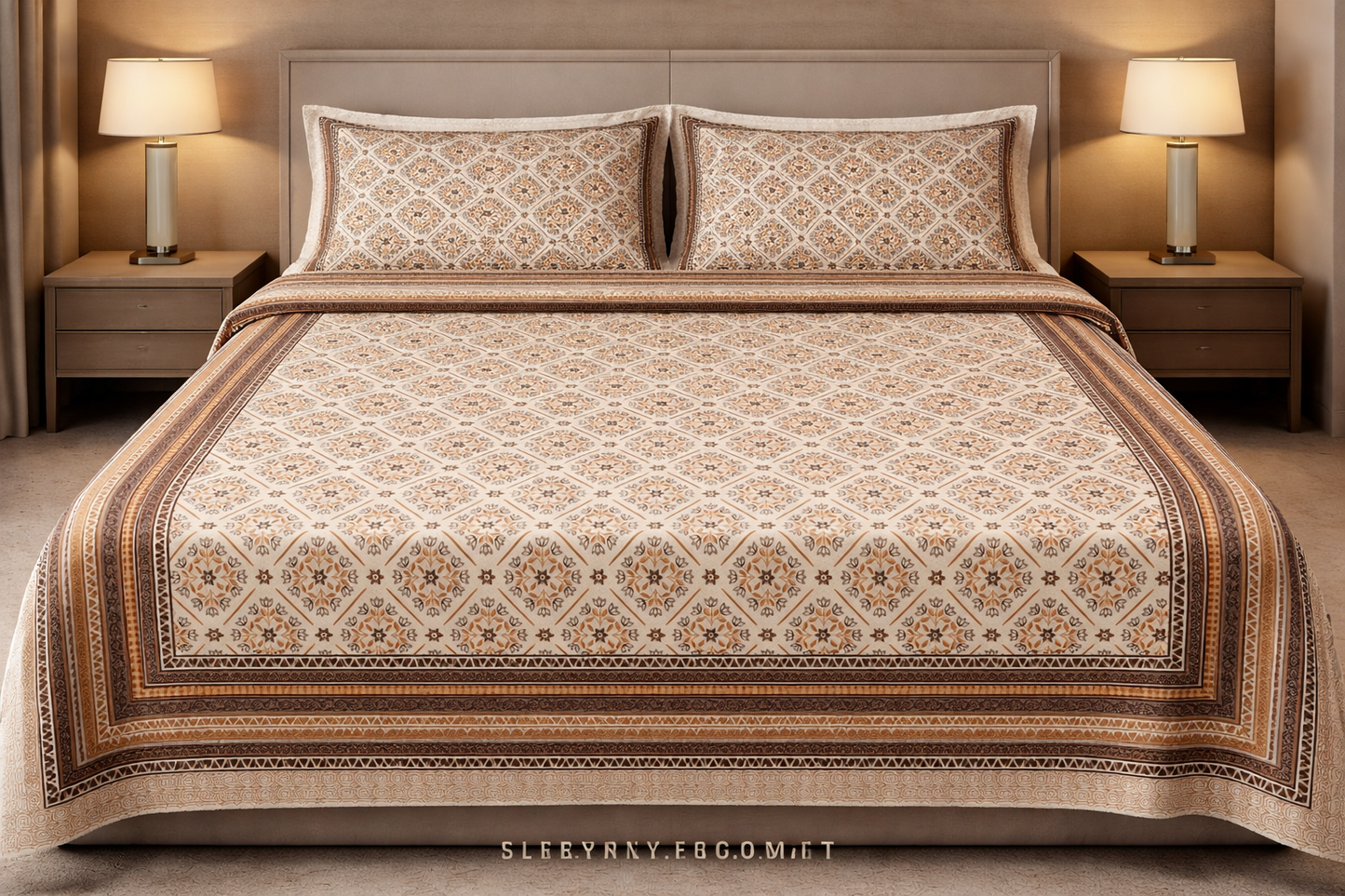King Size Cotton Bedsheet 93x108 Inches with 2 Pillow Covers | Oxford Diamond Jaali Floral Design Double Bedsheet