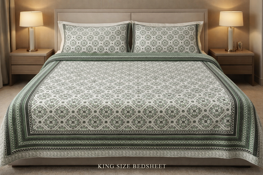 King Size Cotton Bedsheet 93x108 Inches with 2 Pillow Covers | Oxford Diamond Jaali Floral Design Double Bedsheet