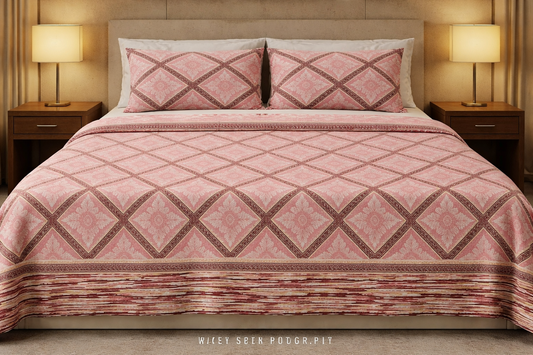 King Size Cotton Bedsheet 93x108 Inches with 2 Pillow Covers | Premium Diamond Floral Lattice Design Double Bedsheet
