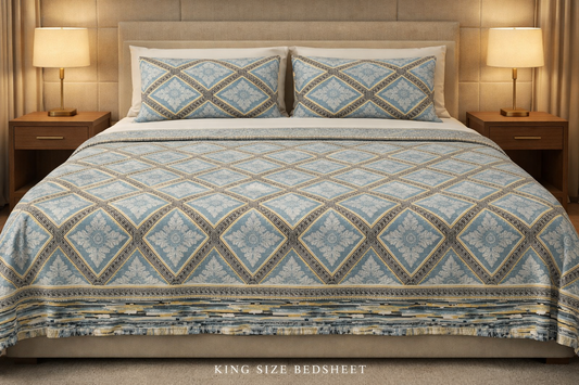 King Size Cotton Bedsheet 93x108 Inches with 2 Pillow Covers | Premium Diamond Floral Lattice Design Double Bedsheet