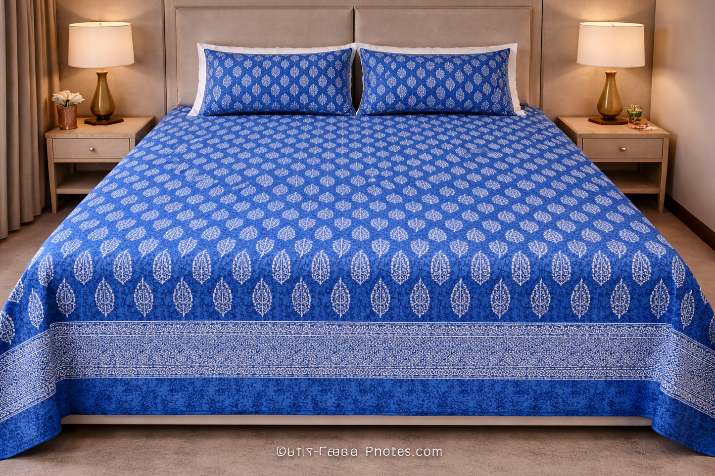 King Size Cotton Bedsheet 93x108 Inches with 2 Pillow Covers | Oxford Buti Print Double Bedsheet