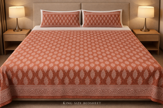 King Size Cotton Bedsheet 93x108 Inches with 2 Pillow Covers | Oxford Buti Print Double Bedsheet