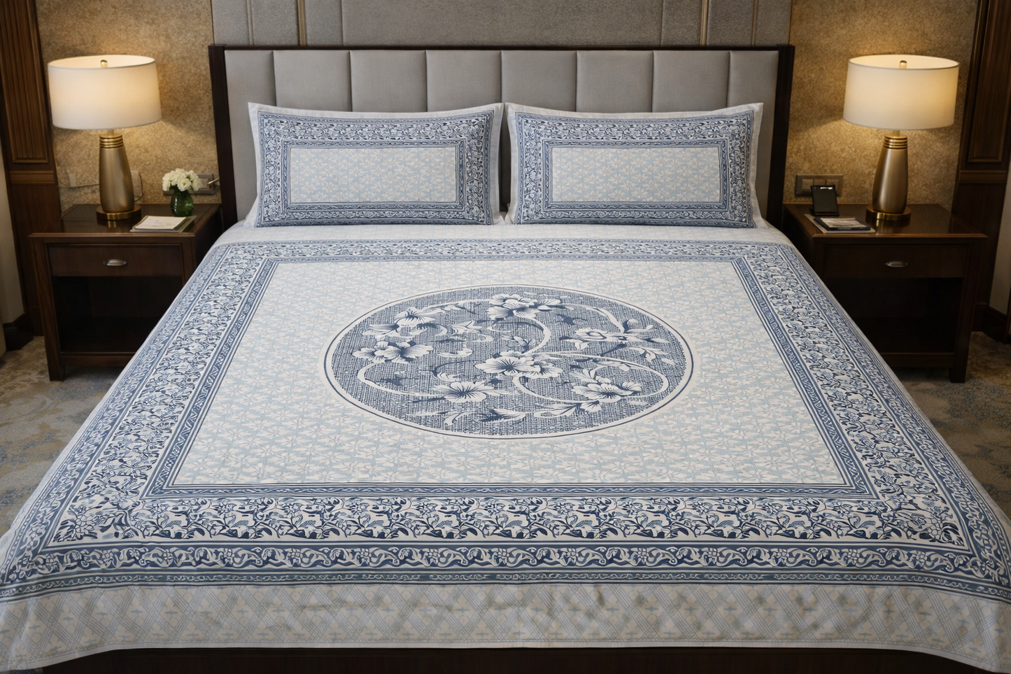King Size Cotton Bedsheet 93x108 Inches with 2 Pillow Covers | Soft Breathable Printed Double Bedsheet Set