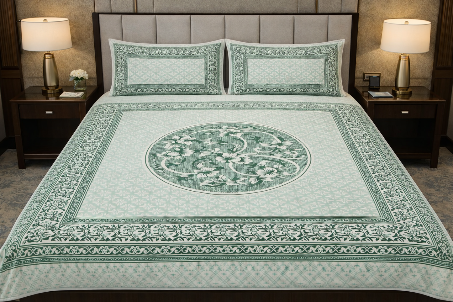 King Size Cotton Bedsheet 93x108 Inches with 2 Pillow Covers | Soft Breathable Printed Double Bedsheet Set