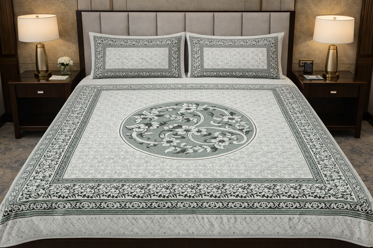 King Size Cotton Bedsheet 93x108 Inches with 2 Pillow Covers | Soft Breathable Printed Double Bedsheet Set
