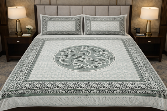 King Size Cotton Bedsheet 93x108 Inches with 2 Pillow Covers | Soft Breathable Printed Double Bedsheet Set