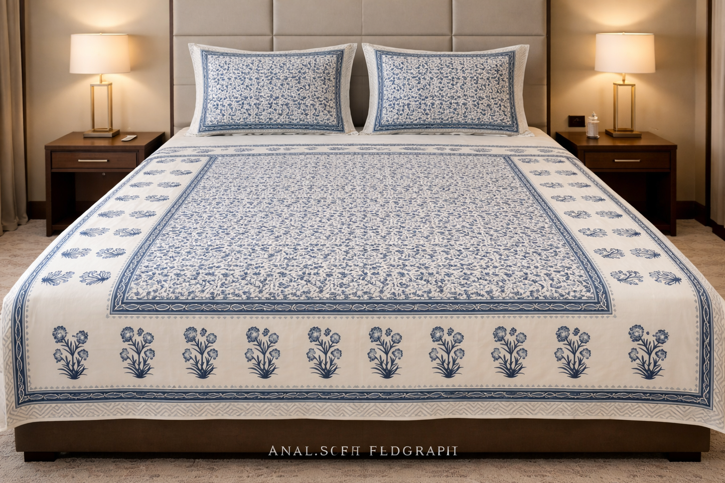 King Size Cotton Bedsheet 93x108 Inches with 2 Pillow Covers | Oxford Floral Border Premium Double Bedsheet