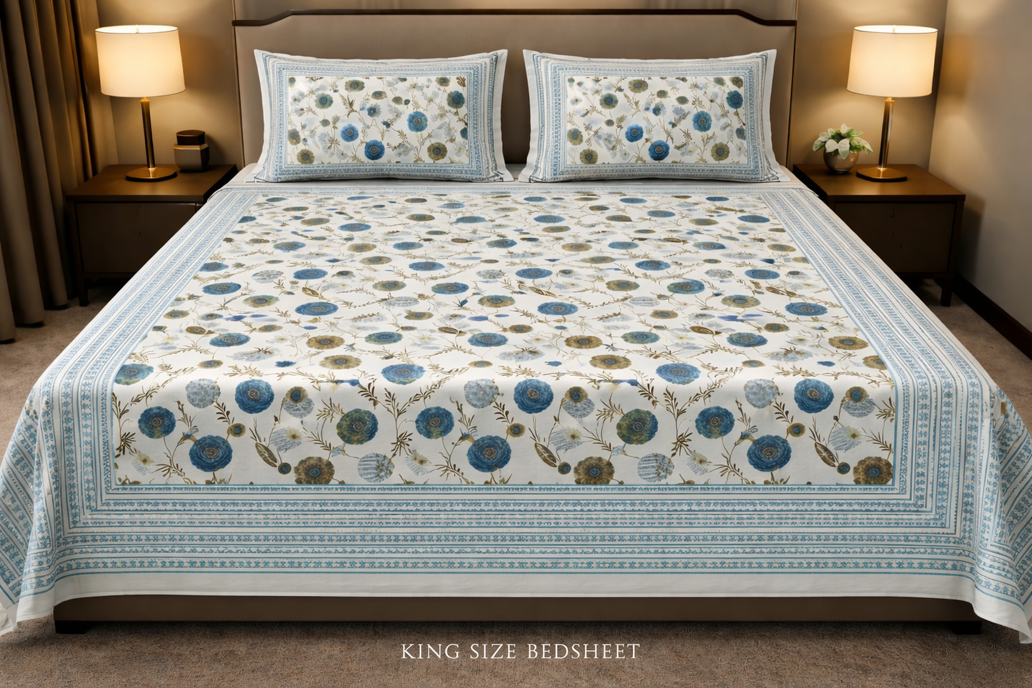 King Size Cotton Bedsheet 93x108 Inches with 2 Pillow Covers | Oxford Floral Disc Print Premium Double Bedsheet
